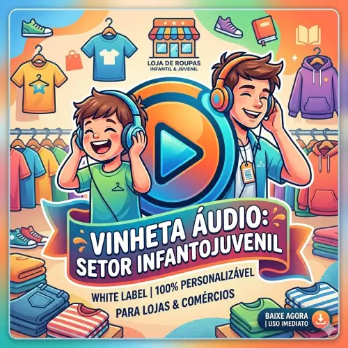 Vinheta comercial profissional em audio promovendo setor infantojuvenil da loja de roupas
