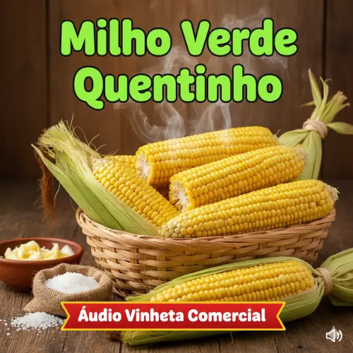 Vinheta comercial em áudio profissional para carro de milho verde. Chamada pronta para uso com download imediato.